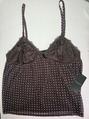 Mixed Threads Brown Polka Dot Lace Cami Tank Top - Size XL - Coquette Y2K - NWT